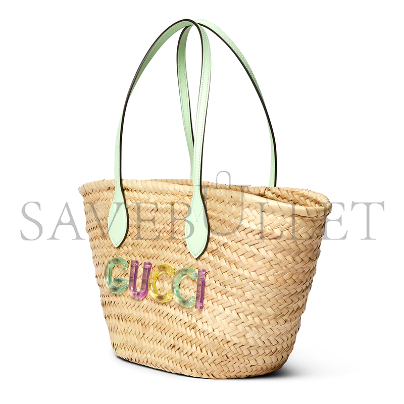 GUCCI SMALL STRAW TOTE WITH GUCCI LOGO 779524 (26*22.5*18cm)